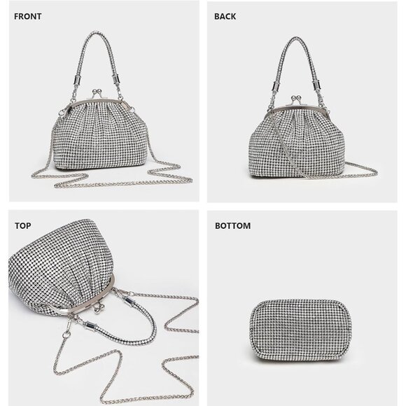 Women A2-Silver Rhinestone Purse Sparkly Evening Glitter Shoulder Bags for Party - Picture 3 of 6